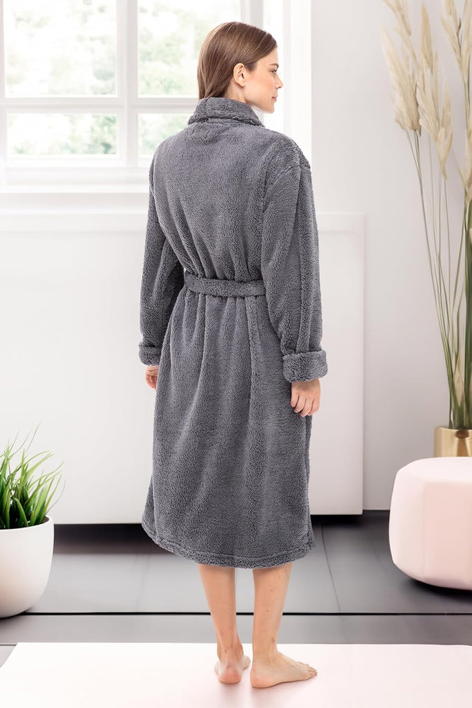 ADR Women's Long Sleeve Plush Fleece Robe with Pockets, Bathrobe