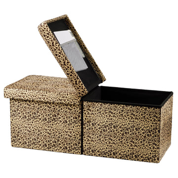 Storage Ottoman Bench, 34" Folding Velvet Foot Rest, Leopard Print