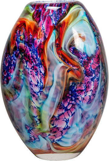 AV23130 Villa Cuzzano Murano Style Handcrafted Art Glass Vase, Multi Color, 13-Inch Tall