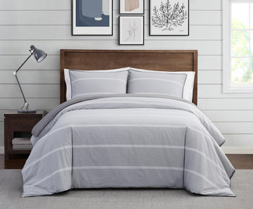 Niari Yarn Dye Stripe Grey Cotton 3-Piece Comforter Set, Stripe Themed, for Men and Women, Oeko-TEX Certified