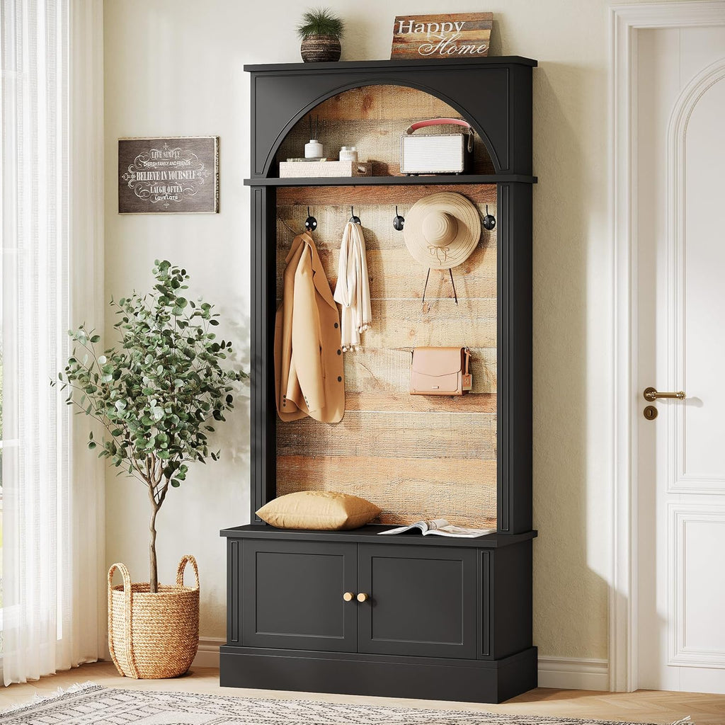 70.86" Hall Tree with Storage Bench, 4-in-1 Design Entryway Bench with Coat Rack, Farmhouse Hall Tree with 5 Hooks