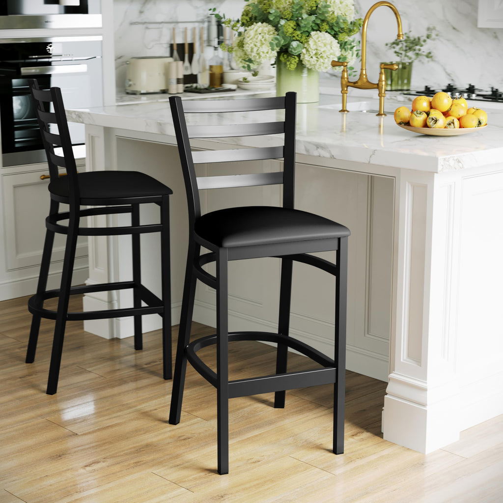 Ladder Back Restaurant Barstool, Black, 2-Pack