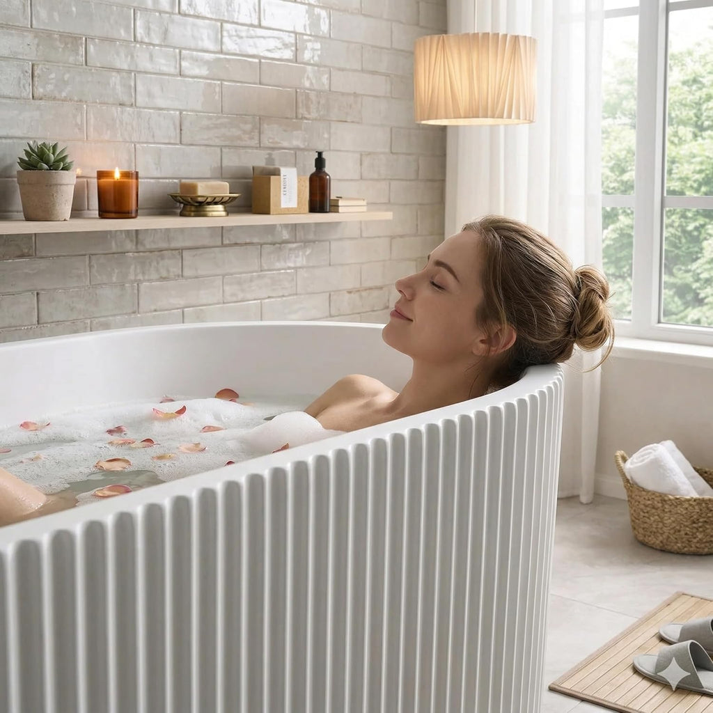 59 Inch Acrylic Freestanding Bathtub, Deep Soaking Tub with Non-Slip Base, cUPC Certified Free Standing Tub, Chrome