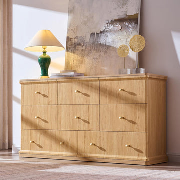Modern 8 Drawers Dresser , 55" Wide Wood Dressers & Chests of Drawers w/Curved Waterfall Edge, Large Storage Dressers