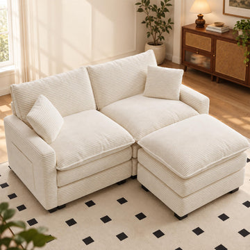 74" Cloud Loveseat with Movable Ottoman, L Shaped Modular Sectional Sofa