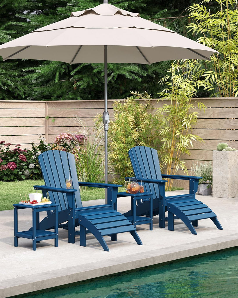Oversized-Adirondack-Chairs-Set-of-4 | HDPE | All Weather | Blue | 22" Extra Wide Seat, Plastic Fire Pit Chair