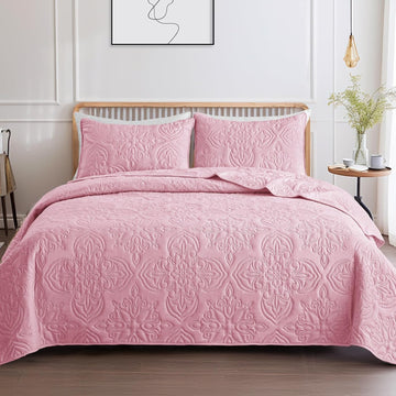 Soft Quilt Bedding Set for All Seasons, Vintage Damask Ultrasonic Quilts Set, Lightweight Reversible