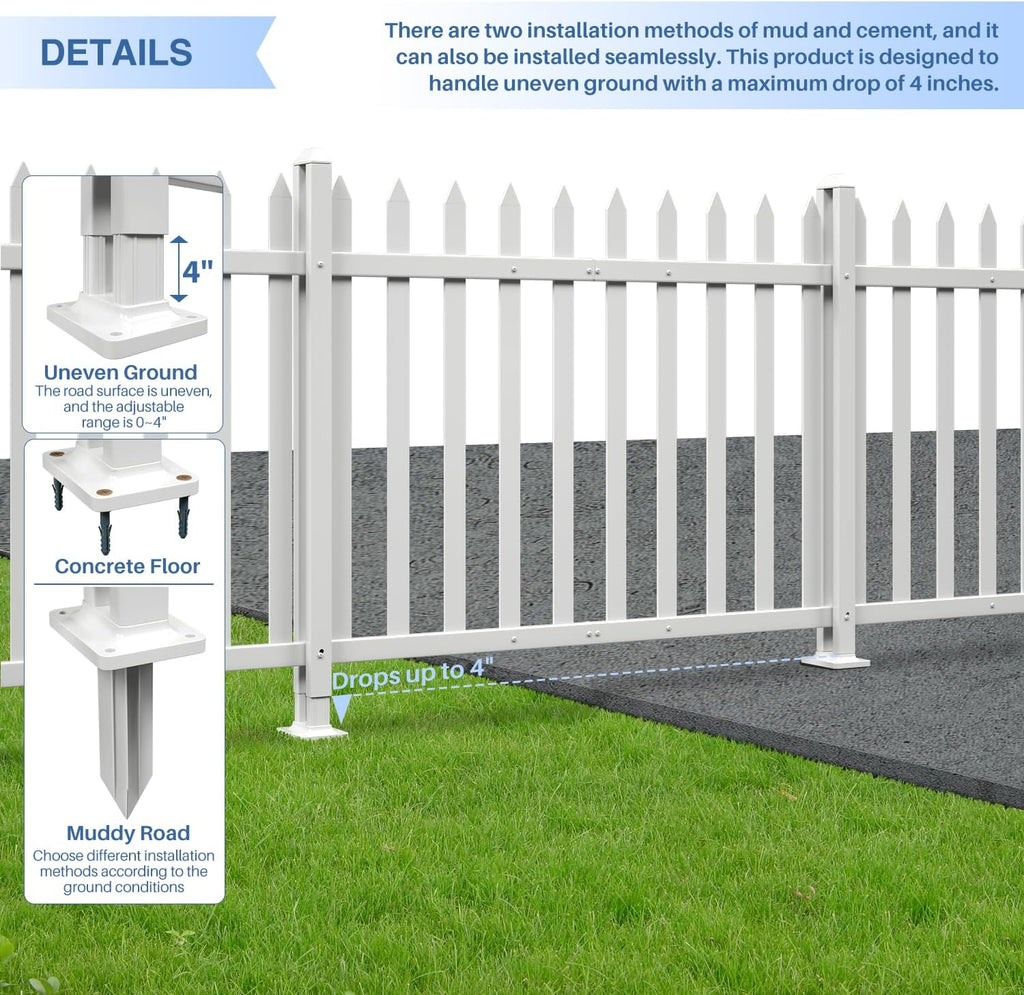 2 Sets 36"H x 84"W Vinyl White Picket Fence Panels Decorative Fencing for Front Porch Yard Garden Pool (20 Pickets