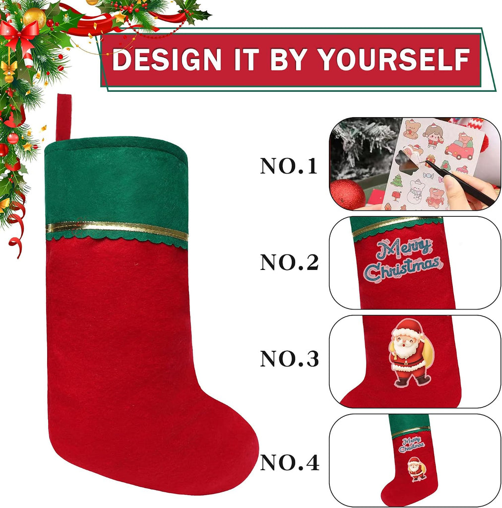 Felt Christmas Stockings, 19 Inches Red and White Christmas Stockings Hanging Ornaments, White Cuff with Gold - Set of 24