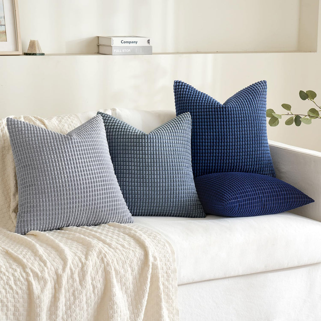 Blue Decorative Pillow Covers 18x18 Inch Set of 4 Boho Western Farmhouse Home Decor Couch Throw Pillows Summer