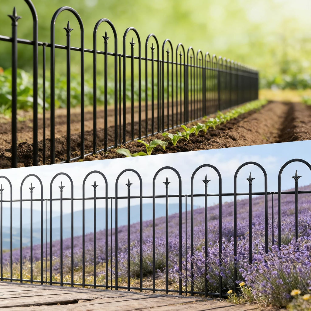 36" H x 28" W No Dig Garden Fence, 5 Panels 11.6ft Black Metal Decorative Fence, Rustproof Easy Assembly Garden