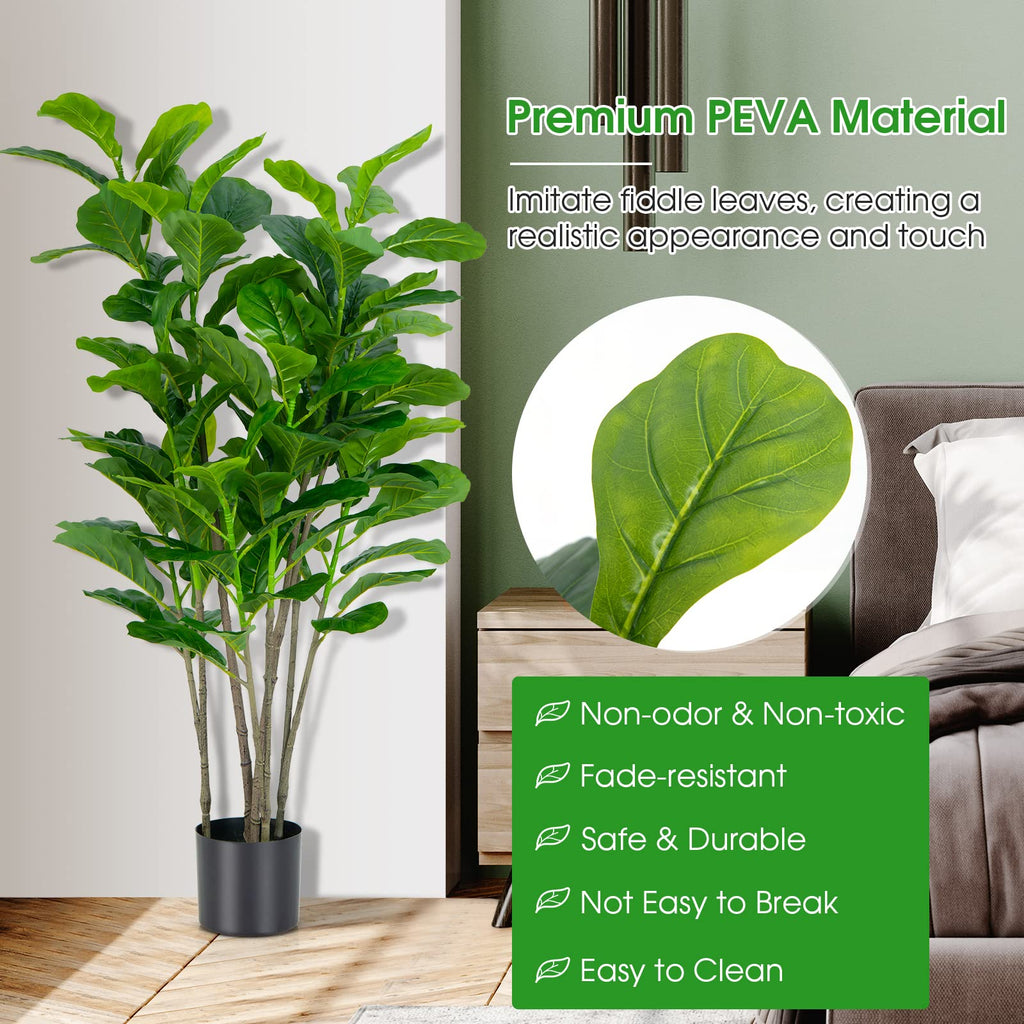 2-Pack 51 Inch Artificial Fiddle Leaf Fig Tree, Tall Artificial Greenery Plant with 100 Leaves, Lifelike Decorative