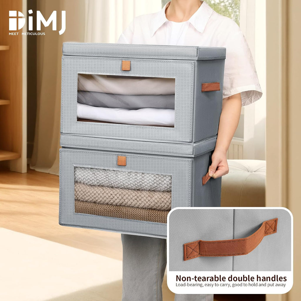 Storage Bins with Lids - 4 Pack Large Fabric Closet Organizer with Window & Handles, Collapsible Decorative Storage