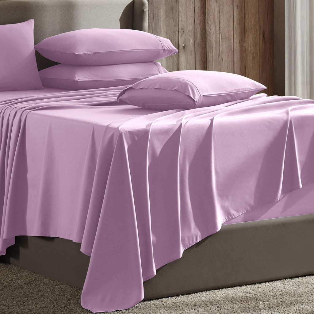 Extra Deep Pocket Sheet Sets, Luxury Soft 6 Piece Bed Sheet Set Fits Mattress 18-24 Inches - Split King Size, Lilac
