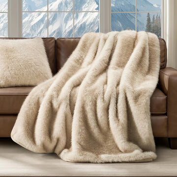 HOME Luxury Faux Fur Throw Blanket, 50"x60", Tipped Golden Fox
