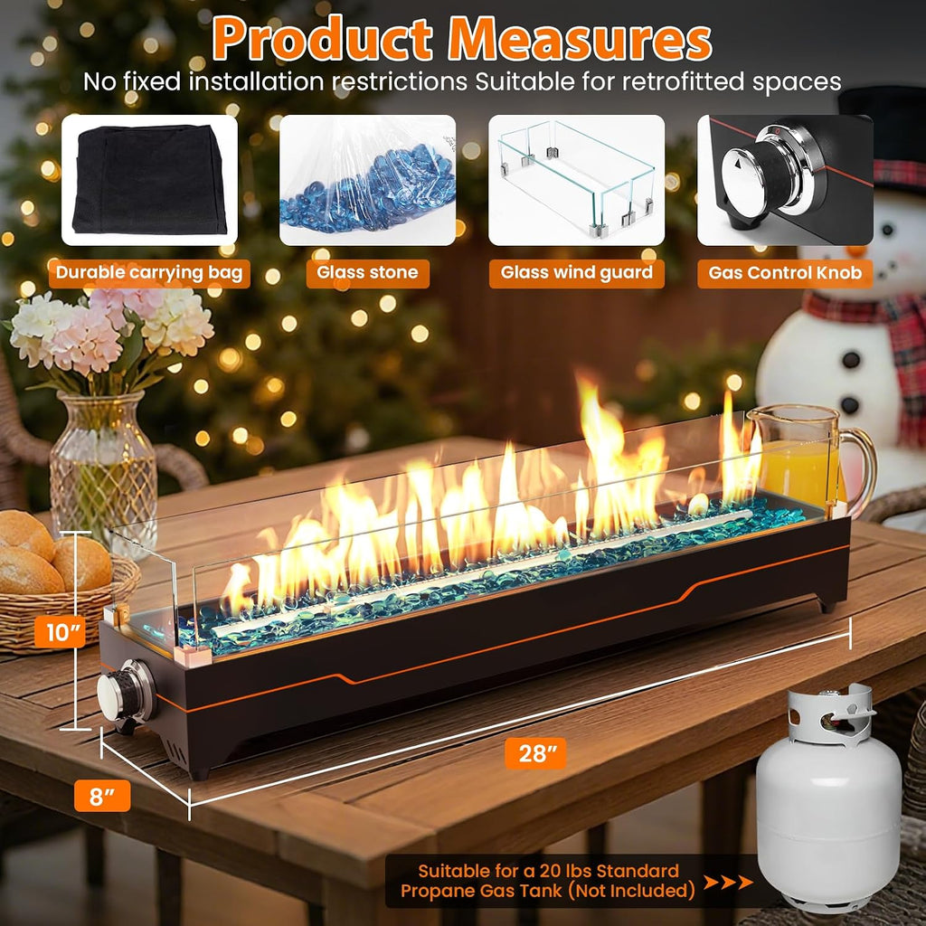 Tabletop Fire Pit,28 Inch Propane Fire Pit Table,45000 BTU Table Top Firepit with Glass Wind Guard,Stainless Steel