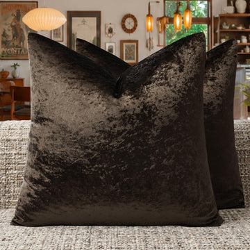 Crushed Brown Velvet Throw Pillow Covers 18x18 Pack of 2