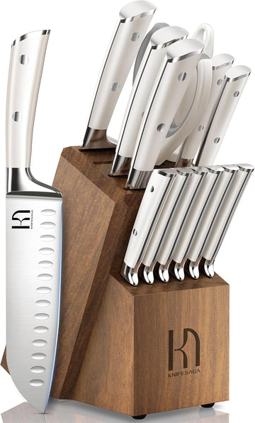 15 Pcs Japanese Knife Set with Sharpener, Premuim, Razor Sharp | Innovative Steel, High Carbon Stainless, Enduring