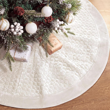 48 Inch Velvet Christmas Tree Skirt Quilted Tree Skirt, Cream