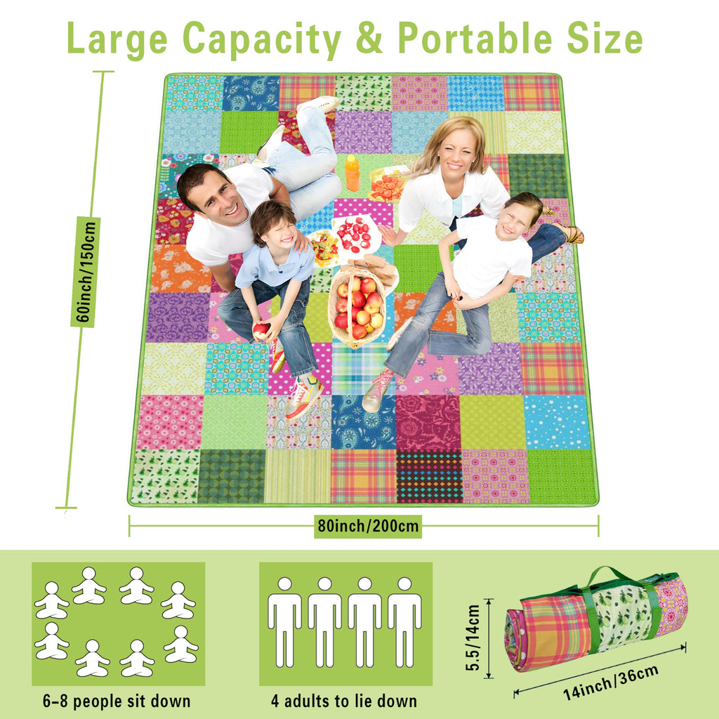 Extra Large Picnic Blankets Waterproof Foldable (60"x 80") Boho Beach Blanket Waterproof Sandproof, 3-Layer Thicking