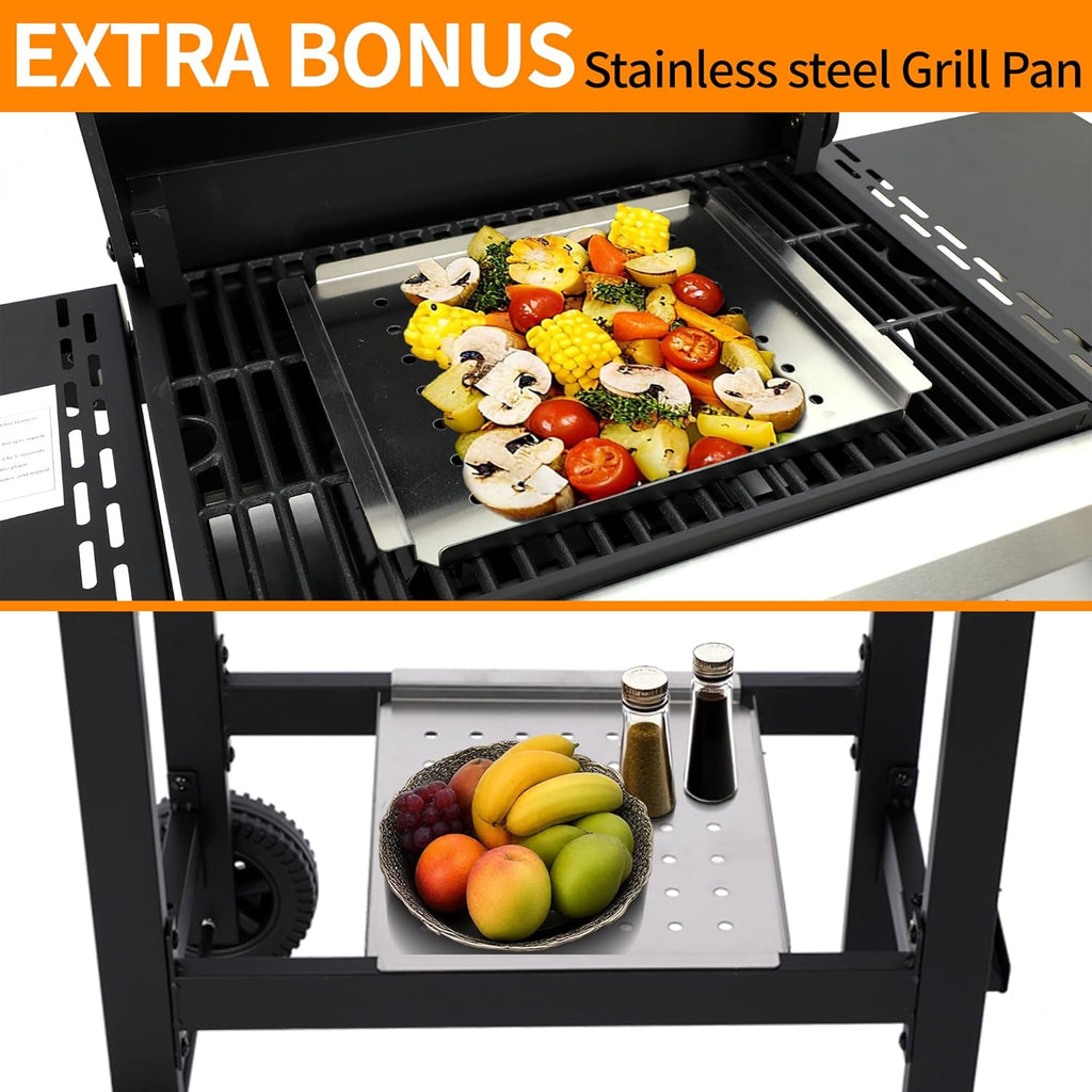 3-Burner Propane Gas Grill, 30,000 BTU BBQ Grill with Cast Iron Grates and Grease Management System