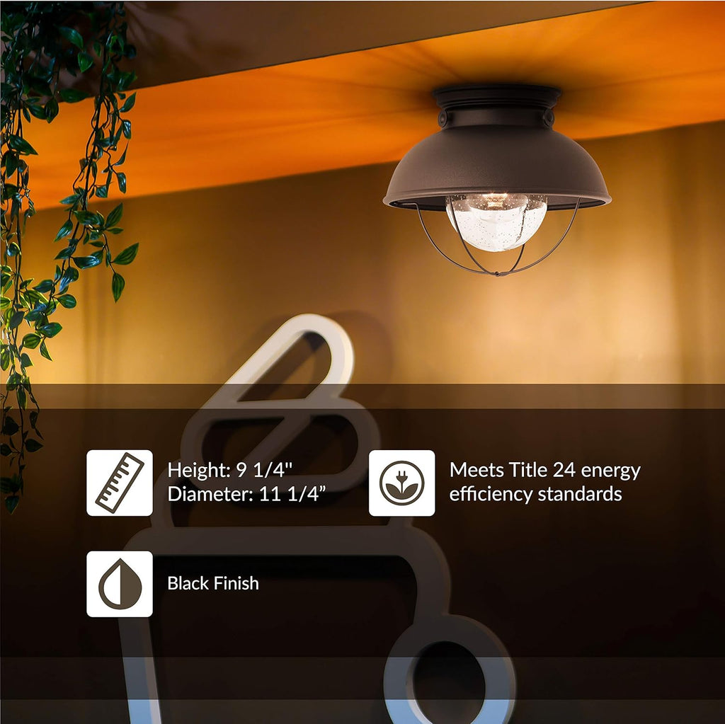 Sebring Transitional One - Light Outdoor Ceiling Flush Mount Outside Fixture, Black Finish, 1-Light, cETL Listed