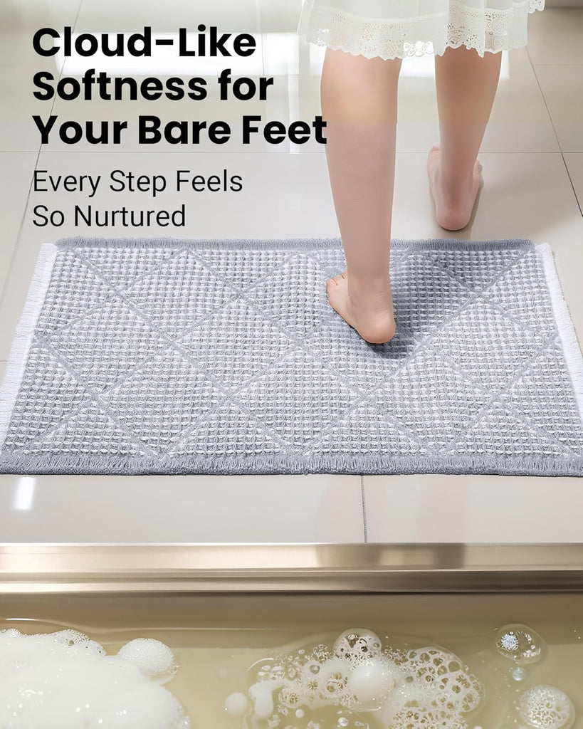 Waffle Bath Mat Set, Non Slip Bathroom Rugs Sets 2 Piece, Ultra Absorbent Long Bath Rug Runner Decor, Machine