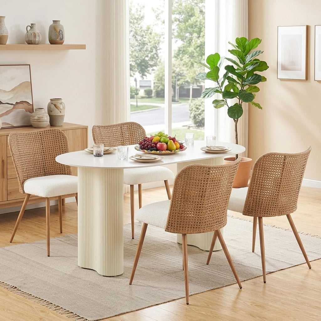 Rattan Dining Chairs Set of 4,Modern Upholstered Kitchen Room Chairs,Accent Dining Chairs with Full PE Cane Back and