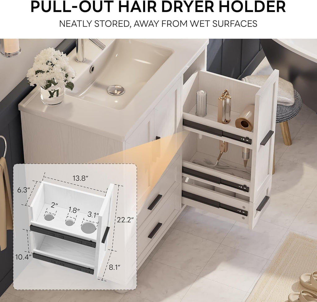 29.5" Bathroom Vanity with Sink & Hair Tool Drawer - Freestanding Cabinet with 4 Drawers & 2 Doors