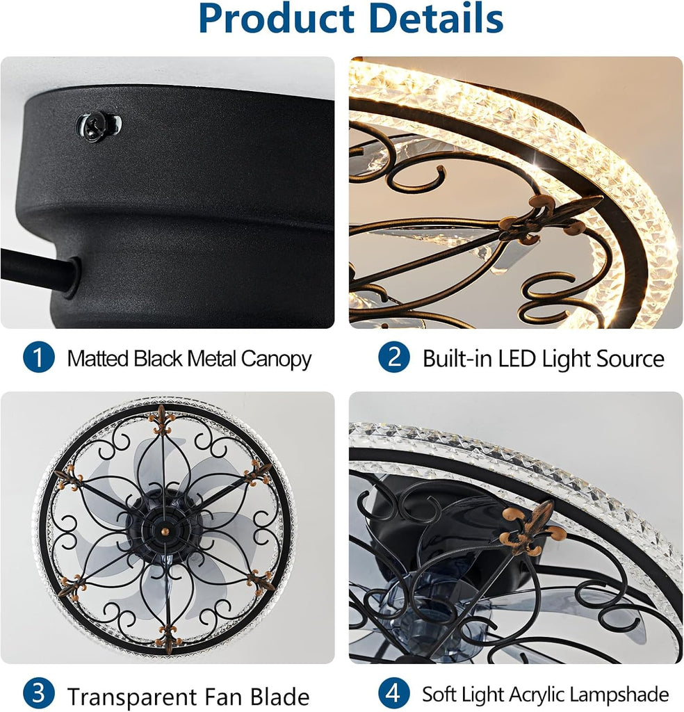 Caged Ceiling Fan with Lights Remote Control, 6 Speeds 3 Color Farmhouse Industrial Ceiling Fan with Light