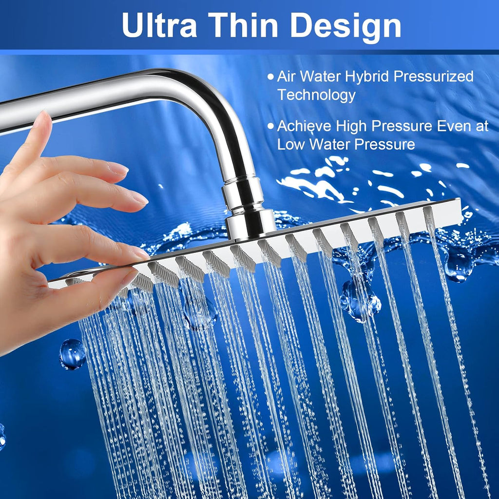 Rain Shower Head - 10 Inch High Pressure Shower Heads 304 Stainless Steel Ultra Thin Square Showerhead Pressure