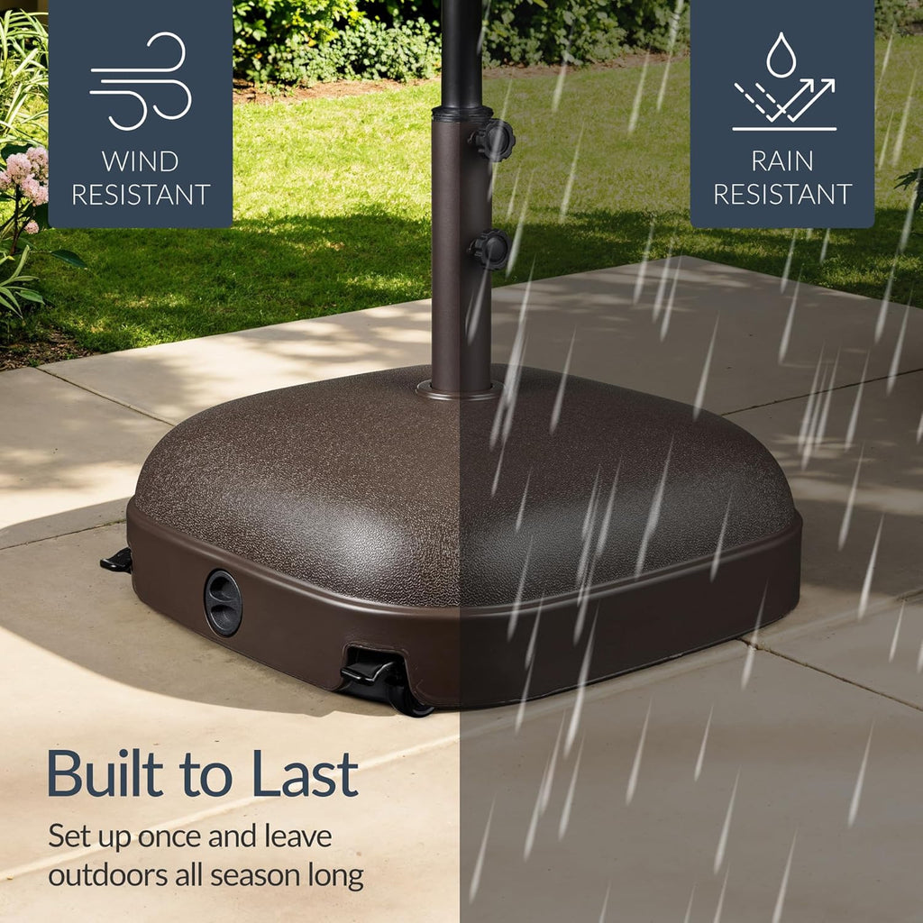 123lb Capacity Fillable Mobile Umbrella Base, Heavy Duty Market Stand Easy to move w/ 4 wheels - Dome Square Brown