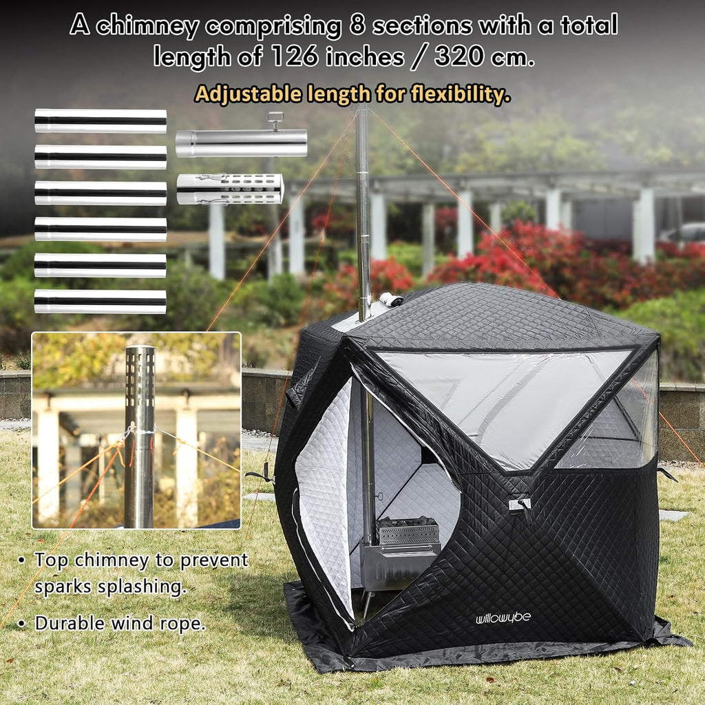 Portale Outdoor Sauna Set with Sauna Tent, Sauna Wood Stove for Dry Sauna, Cooking for Family and Friends