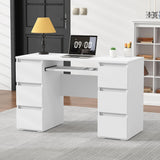 Computer Desk with 6 Drawers, 47'' Home Office Desk with Storage & Keyboard Shelf, White Gaming Desks