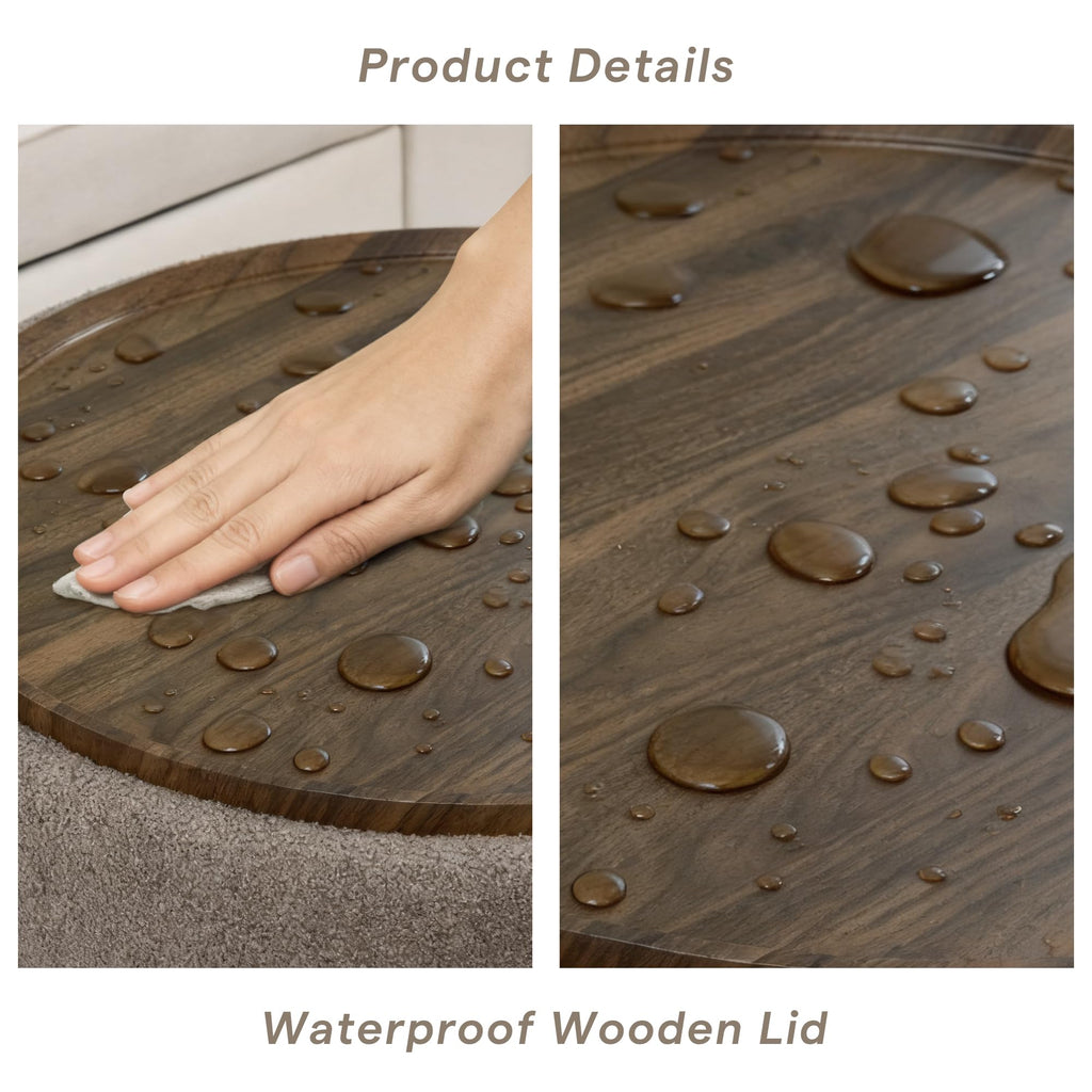 29.5 Inch Round Storage Ottoman Coffee Table, Brown Teddy