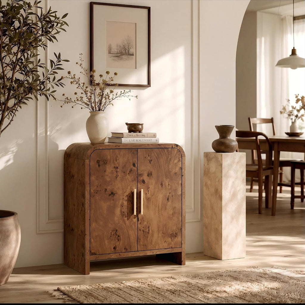 33.43" Modern Buffet Cabinet with Storage, Curved 2-Door Sideboard | Accent Storage Cabinet with Adjustable Shelves