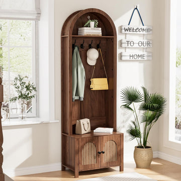 Hall Tree with Bench and Shoe Storage, Entryway Storage Bench with Coat Rack, 70.9"Arch Coat Rack with 4 Hooks and 2