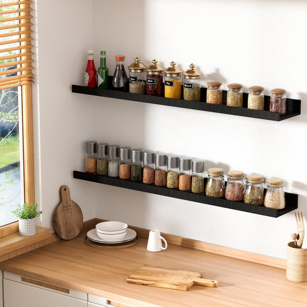 Floating Shelves for Wall Decor and Storage, Black, 6Pcs 15.7'' | Wall Mounted Wood Shelves , Laundry Room Display