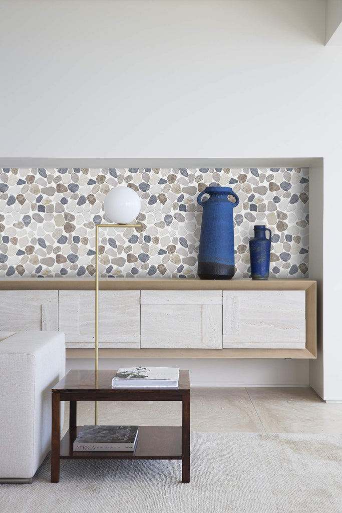 5 Sheets Marble Mosaic Tile Backsplash, Bath Bathroom Floor, Etc, River Rock Collection, Mixed Rounds, 12"X12"X3/8"