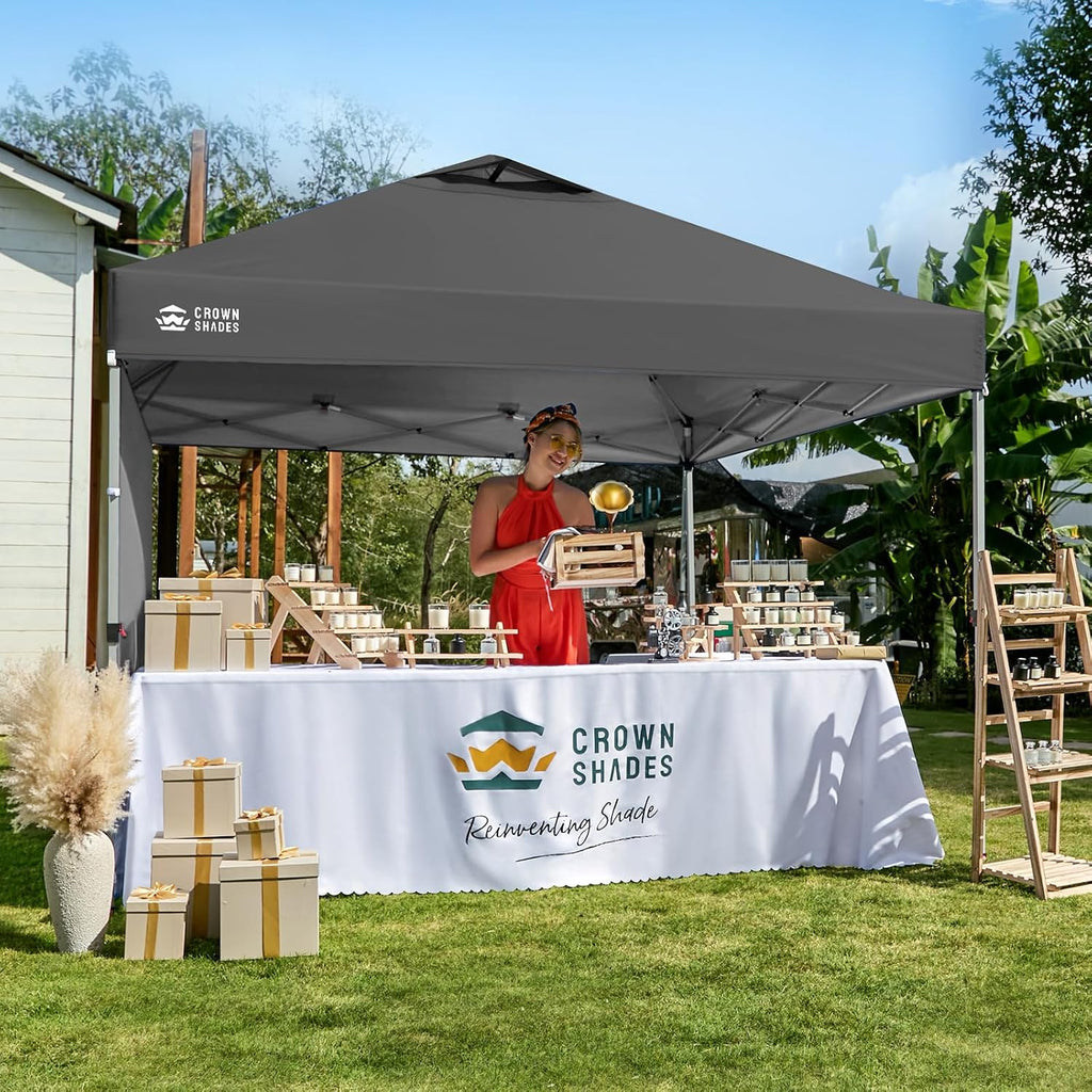 10x10 Pop Up Canopy with 1 Side Wall - Beach Tent with One Push Setup - Grid Grey