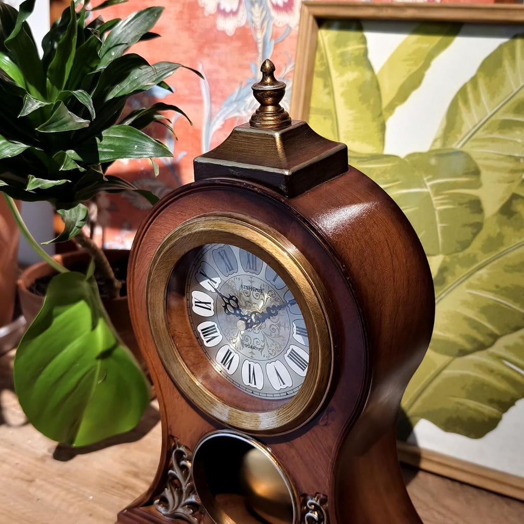 Table Clock 15''H Mantel Clock with Pendulum Roman Numeral Antique Desk Clock for Bedroom Living Room Indoor for Home