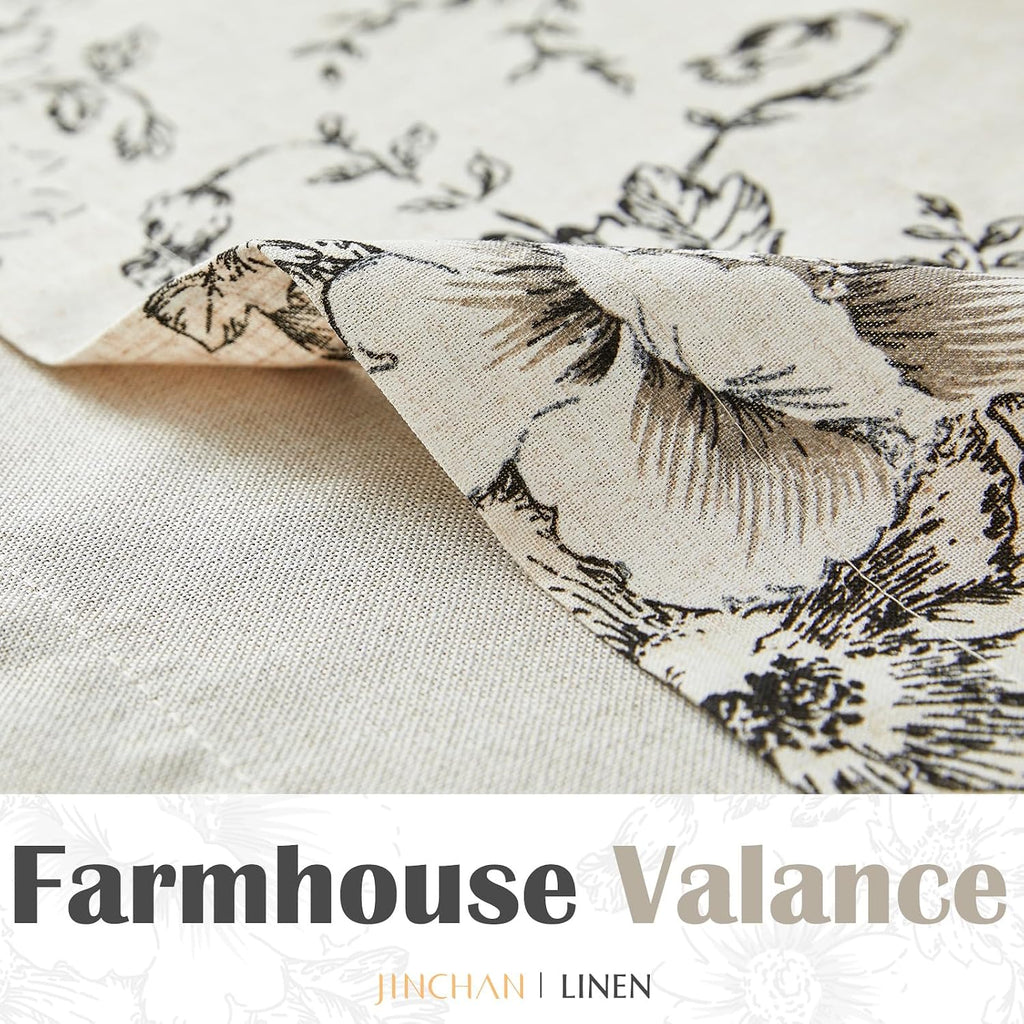 Polyester Blend Valance Curtain Farmhouse Window Decor Floral Print for Kitchen Living Room Double Layer Light