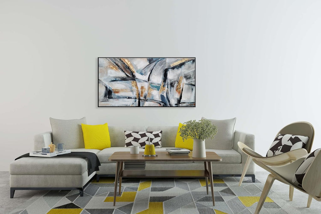 Hand Painted Framed Abstract Canvas Wall Painting with Gold Foil