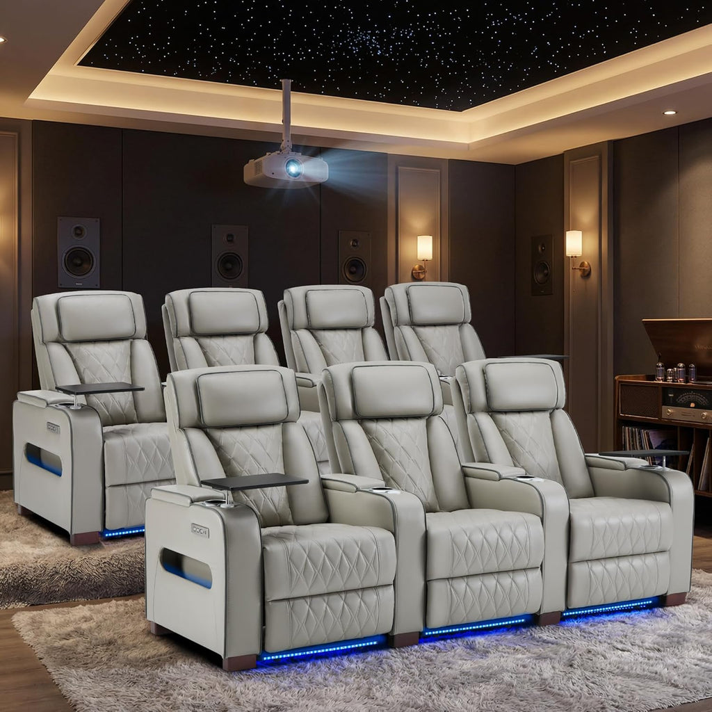 Home Theater Seating, Movie Theater Chairs Recliner Sofa with Power Headrest, Individual Electric Seat Control