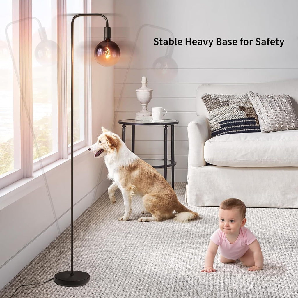Floor Lamp - Minimalist Industrial Standing Lamp with Modern LED Bulb, Globe Black Clear Glass 6"