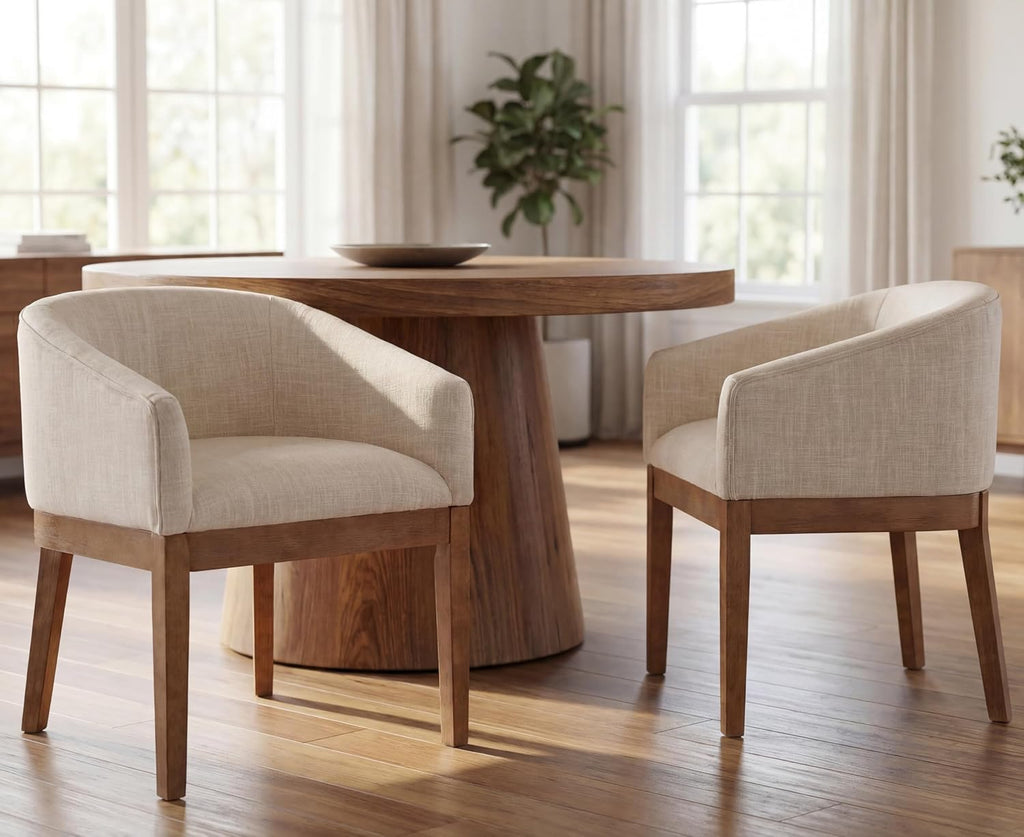 Upholstered Dining Chairs Set of 4 Modern Linen Dining Room Chairs Curved Back Kitchen Chairs with Black Wood Legs