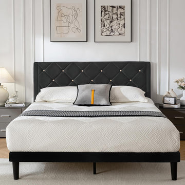 Queen Bed Frame with Headboard, Bed Frame Queen with Sturdy Wooden Slats Support