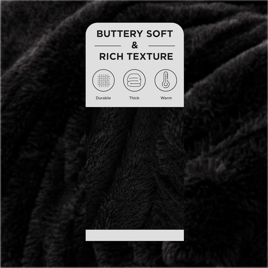 Faux Fur Fluffy Sherpa Fleece King Bed Blanket Black 108"x90"