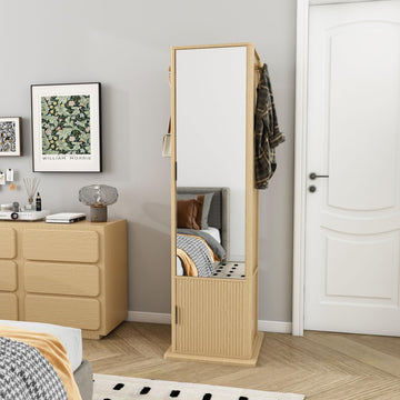 360° Swivel Jewelry Cabinet, Rotatable Jewelry Organizer Armoire Standing with Full Length Mirror, Makeup Cabinet