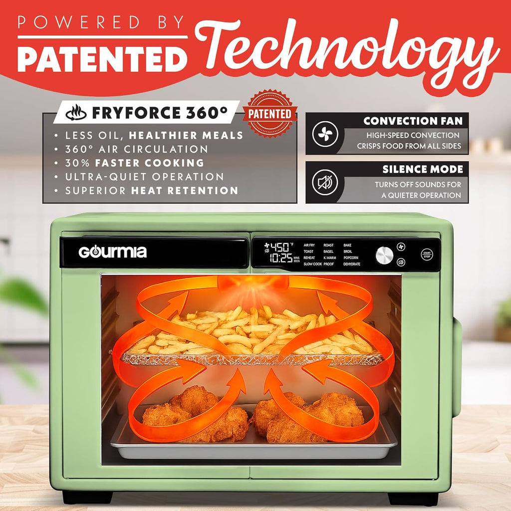 French Door Air Fryer Oven - 37 Qt Large Capacity Convection Toaster Oven, FryForce 360°, Digital Display, 12 Cooking